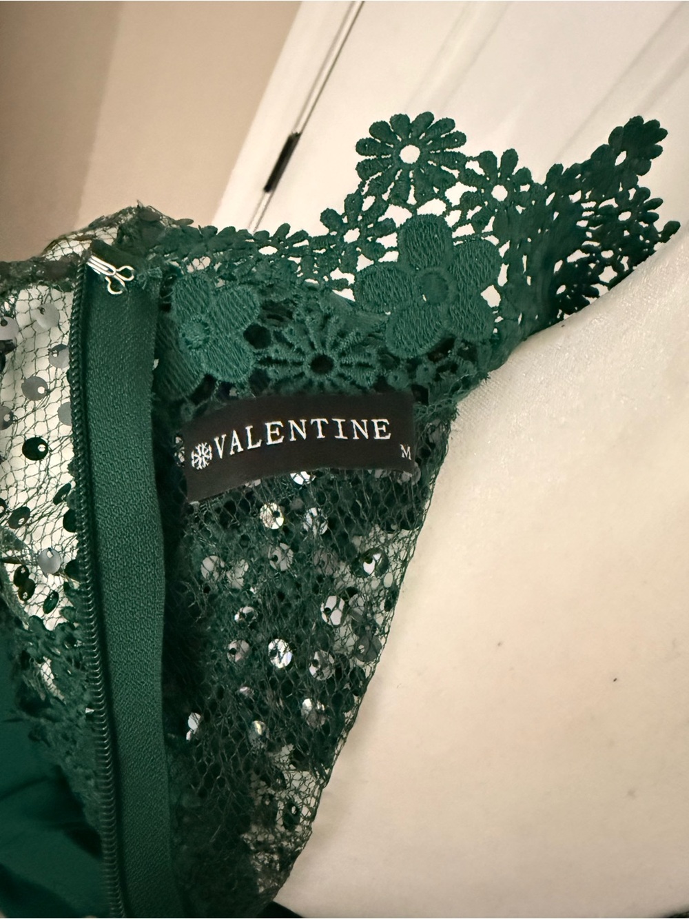High-Neck Emerald Lace Jumpsuit with Wide Leg Pants - Picture 3 of 3